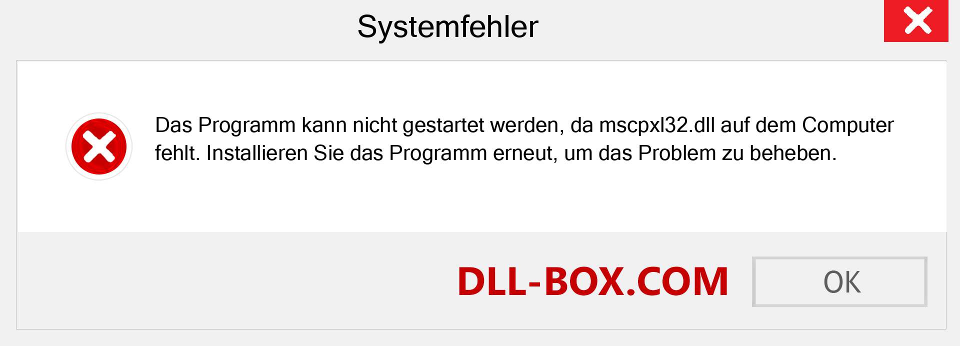 mscpxl32.dll-Datei fehlt?. Download für Windows 7, 8, 10 - Fix mscpxl32 dll Missing Error unter Windows, Fotos, Bildern